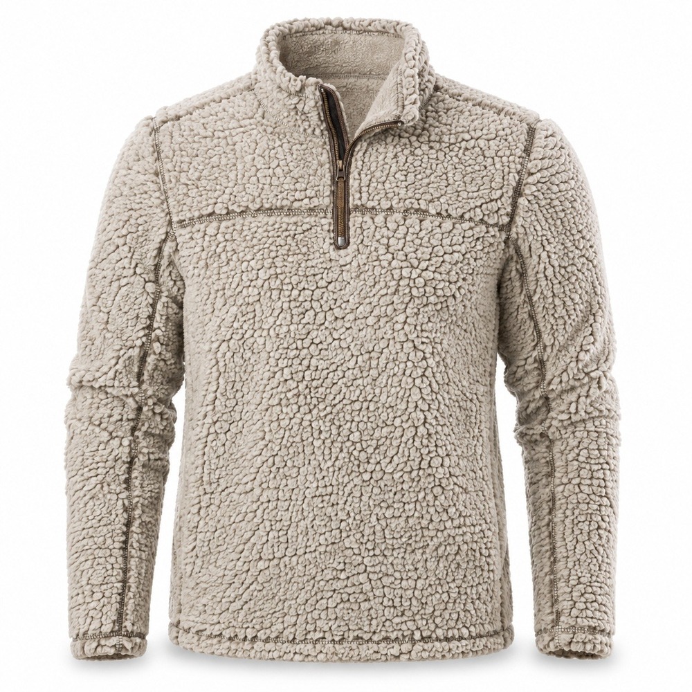 Grizzly Sherpa Mens Medium Tan High Pile Fleece Quarter Zip Pullover Jacket